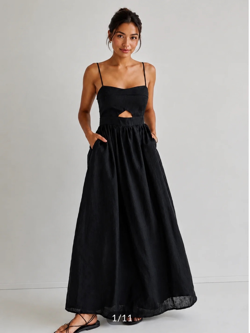 Cotton Sleeveless Pockets Cutout Long Dress - brand new